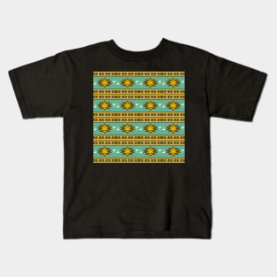 Aztec Pattern Blue and Olive Green Kids T-Shirt